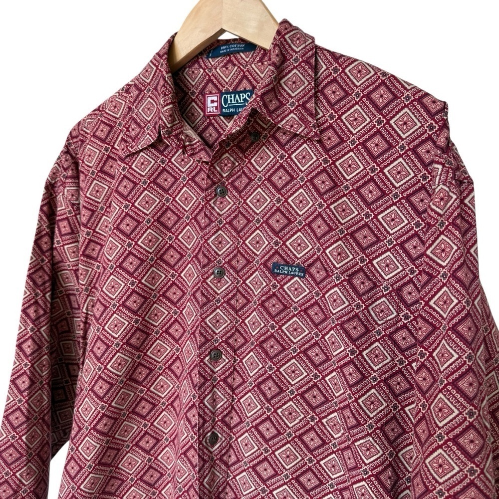 VINTAGE! Chaps x Ralph Lauren Men's Geometric Red Long Sleeve Button-Up Shirt M